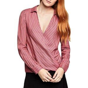 BCBGeneration Pink Striped Long Sleeve Rayon Blouse Small NWT